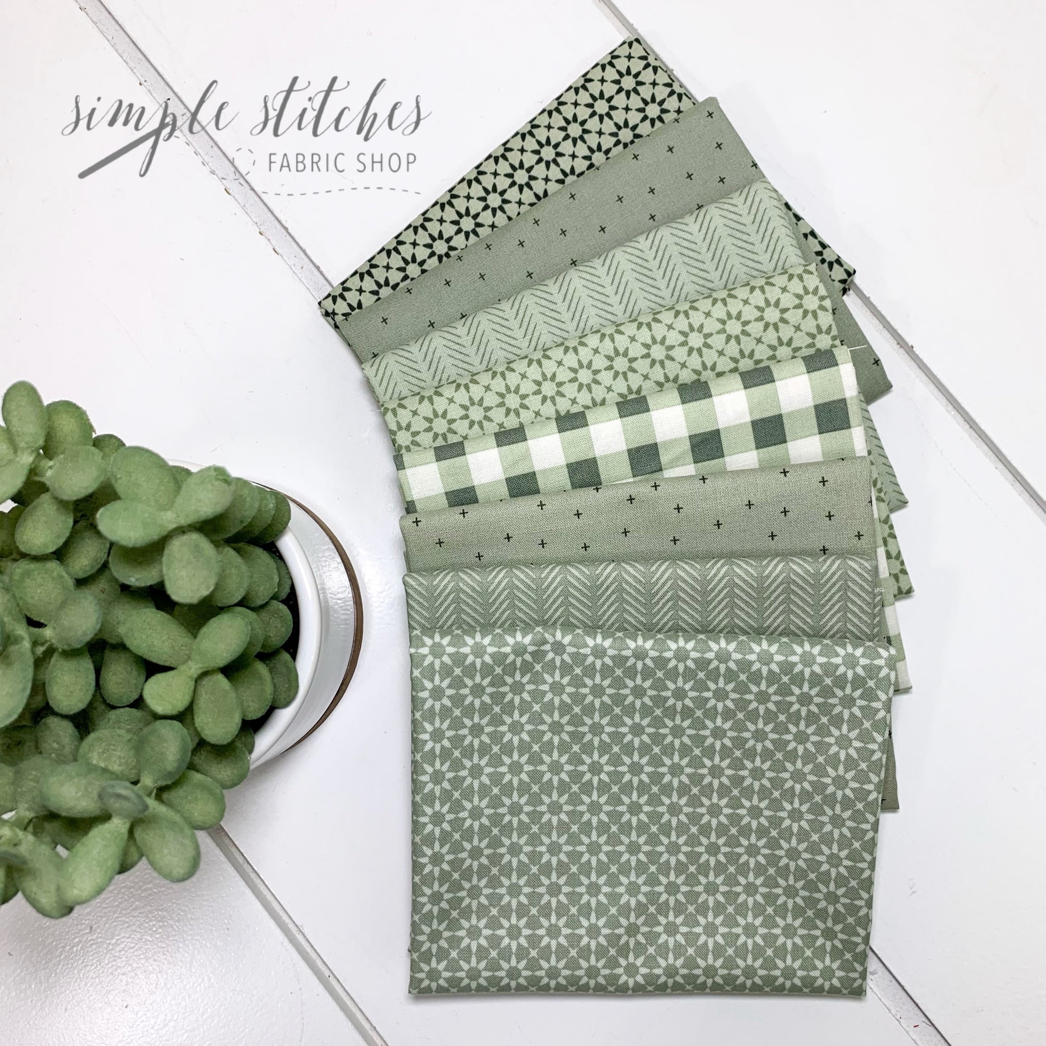 Dusty Green Simple Bundle (8) Fat Quarter Bundle – Simple Stitches ...