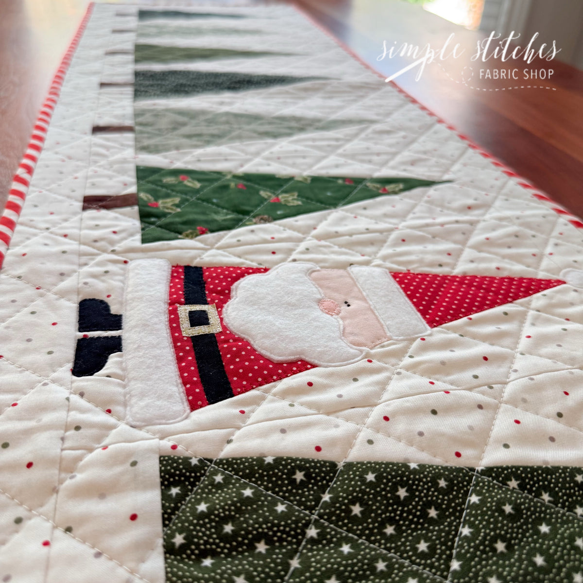 Santa in the Trees Table Runner Kit- Green Backing