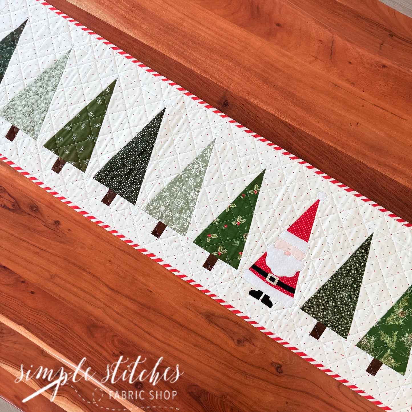 Santa in the Trees Table Runner Kit- Green Backing