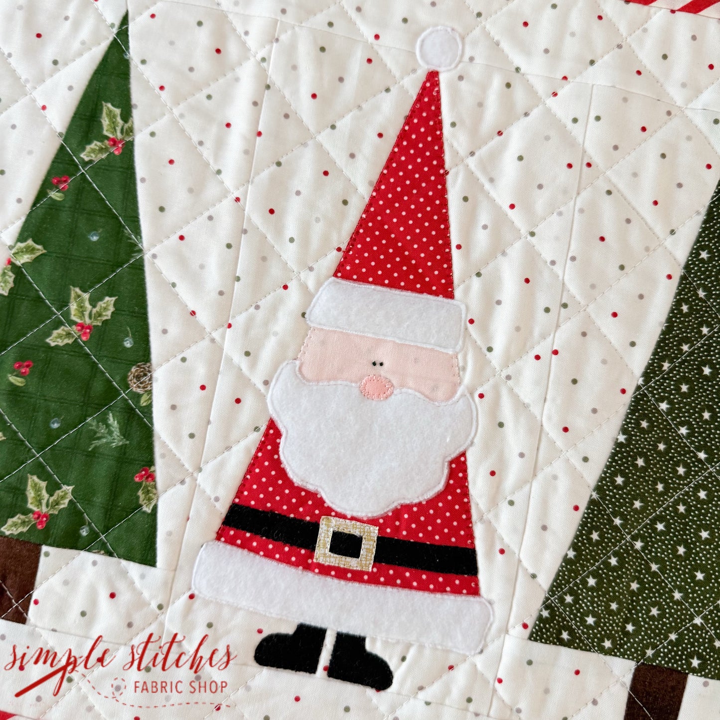 Santa in the Trees Table Runner Kit- Green Backing