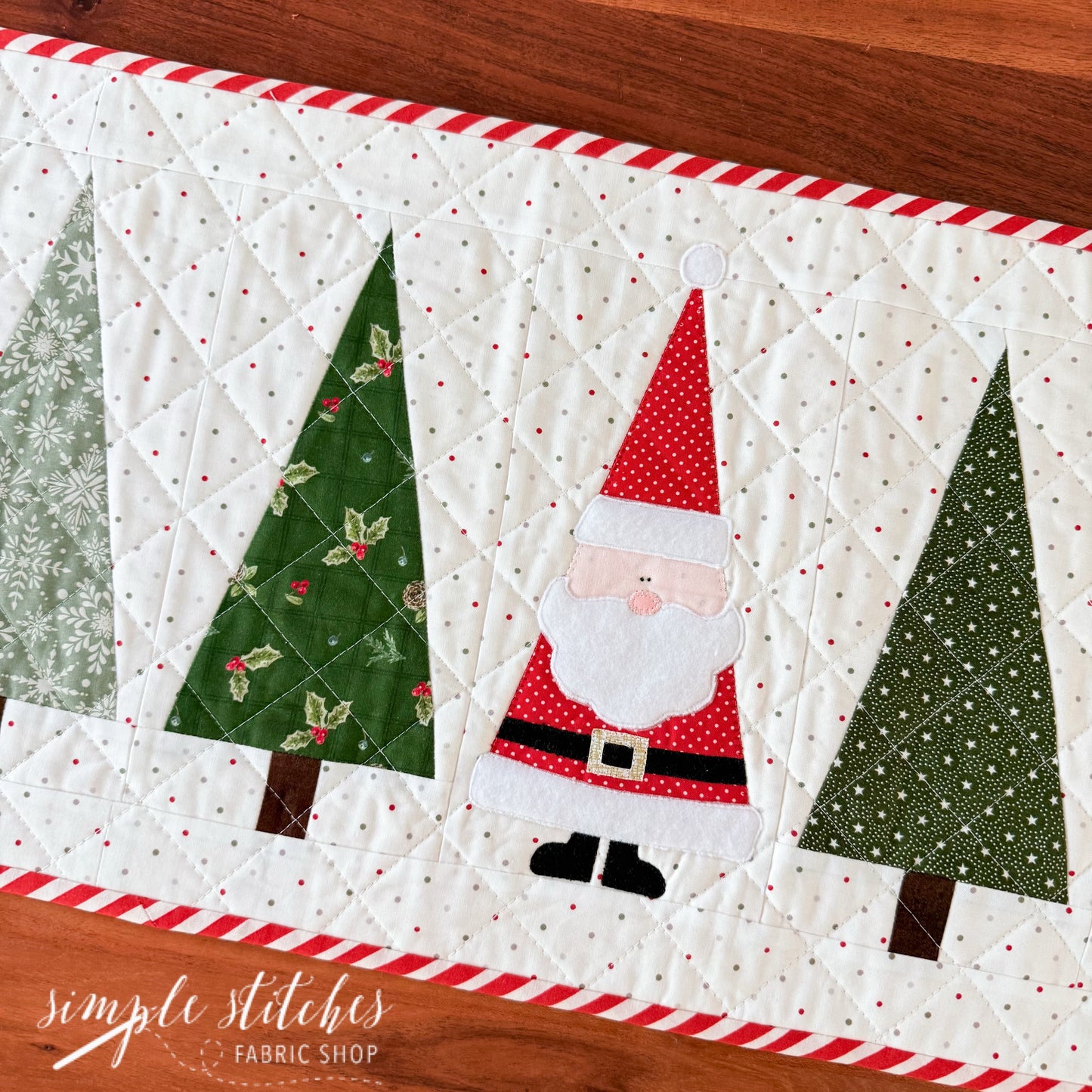 Santa in the Trees Table Runner Kit- Green Backing