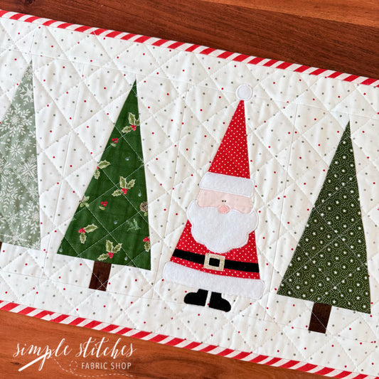 Santa in the Trees Table Runner Kit- Red Backing