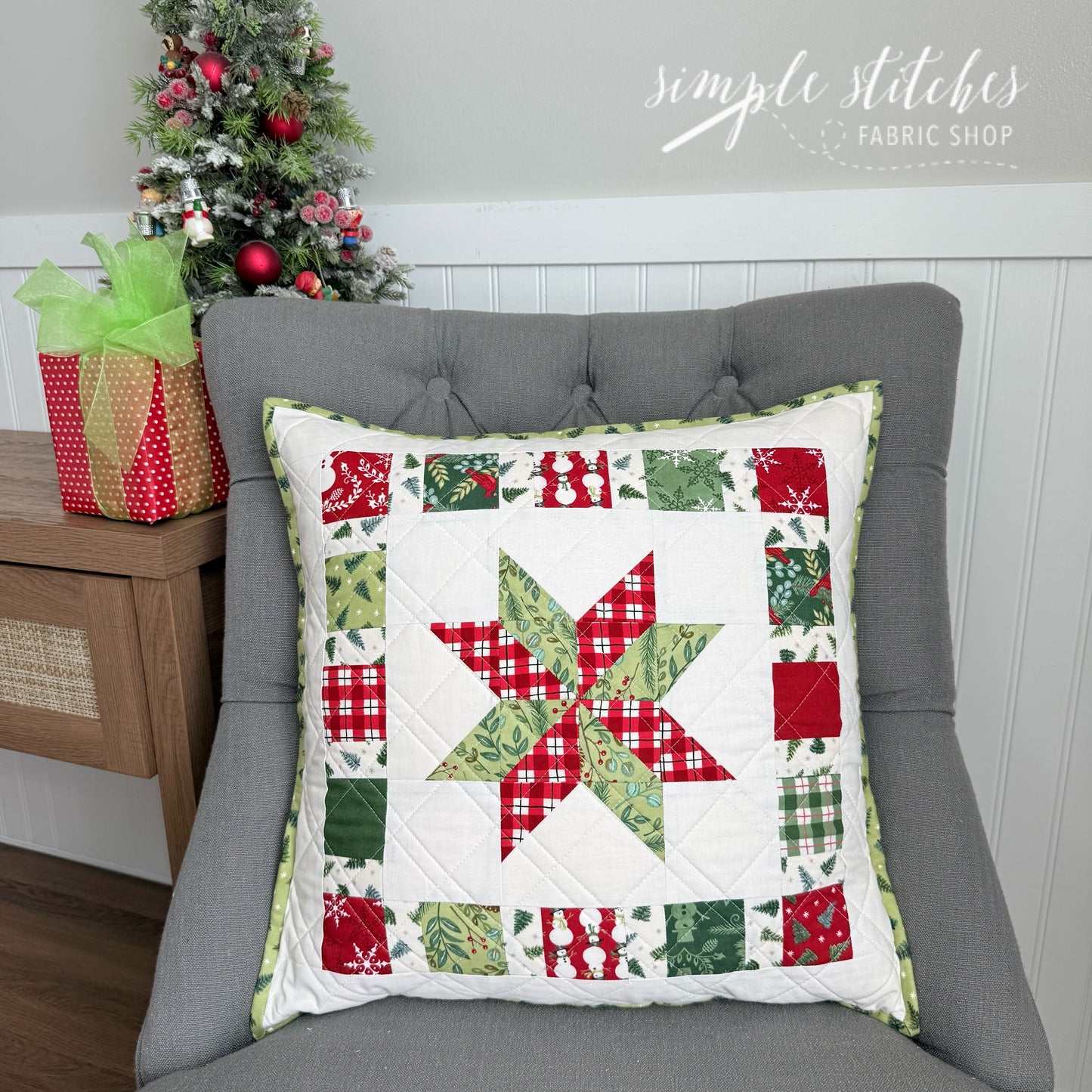 Festive Star Pillow - Pine Cone Backing