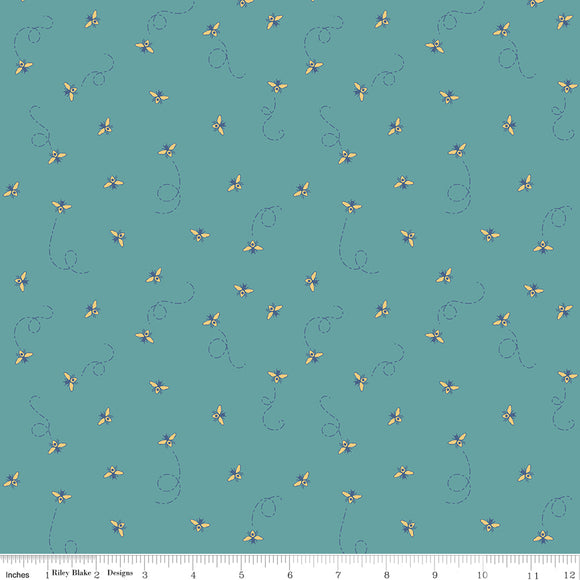 Daisy Fields Bees Teal Yardage for RBD-SC12485 - TEAL - PRICE PER 1/2 YARD