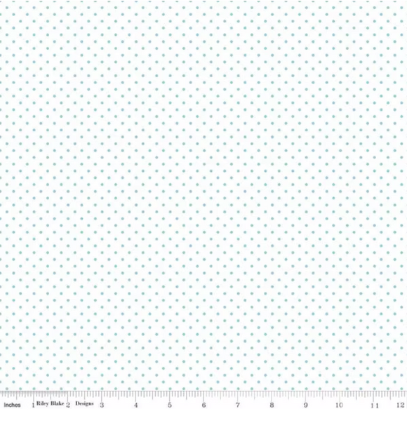 Swiss Dot on White Aqua Yardage for RBD C660 20 AQUA - PRICE PER 1/2 YARD