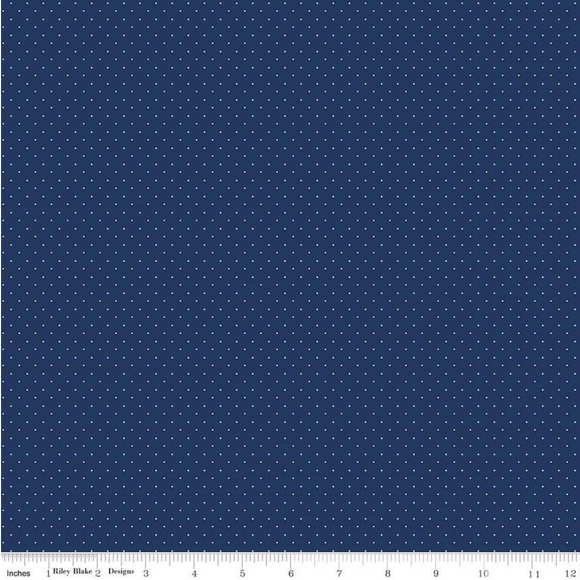 American Jane Pindots Navy Yardage for RBD- C840 NAVY - PRICE PER 1/2 YARD