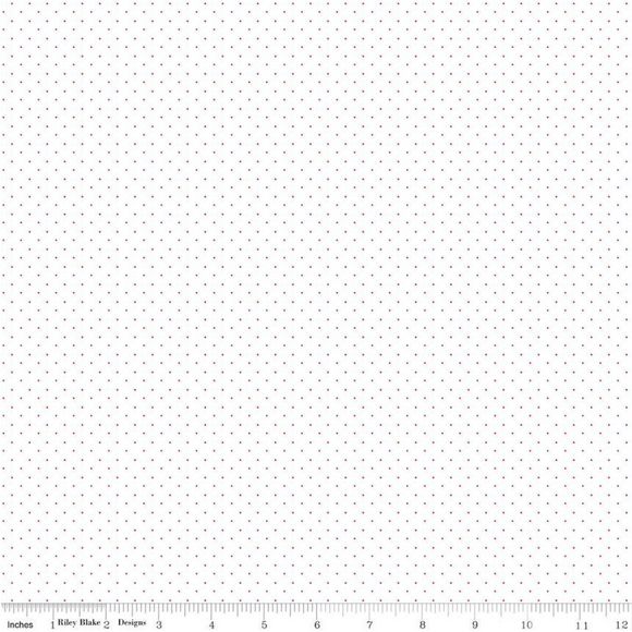 American Jane Pindots Red on White Yardage for RBD- C845 RED - PRICE PER 1/2 YARD