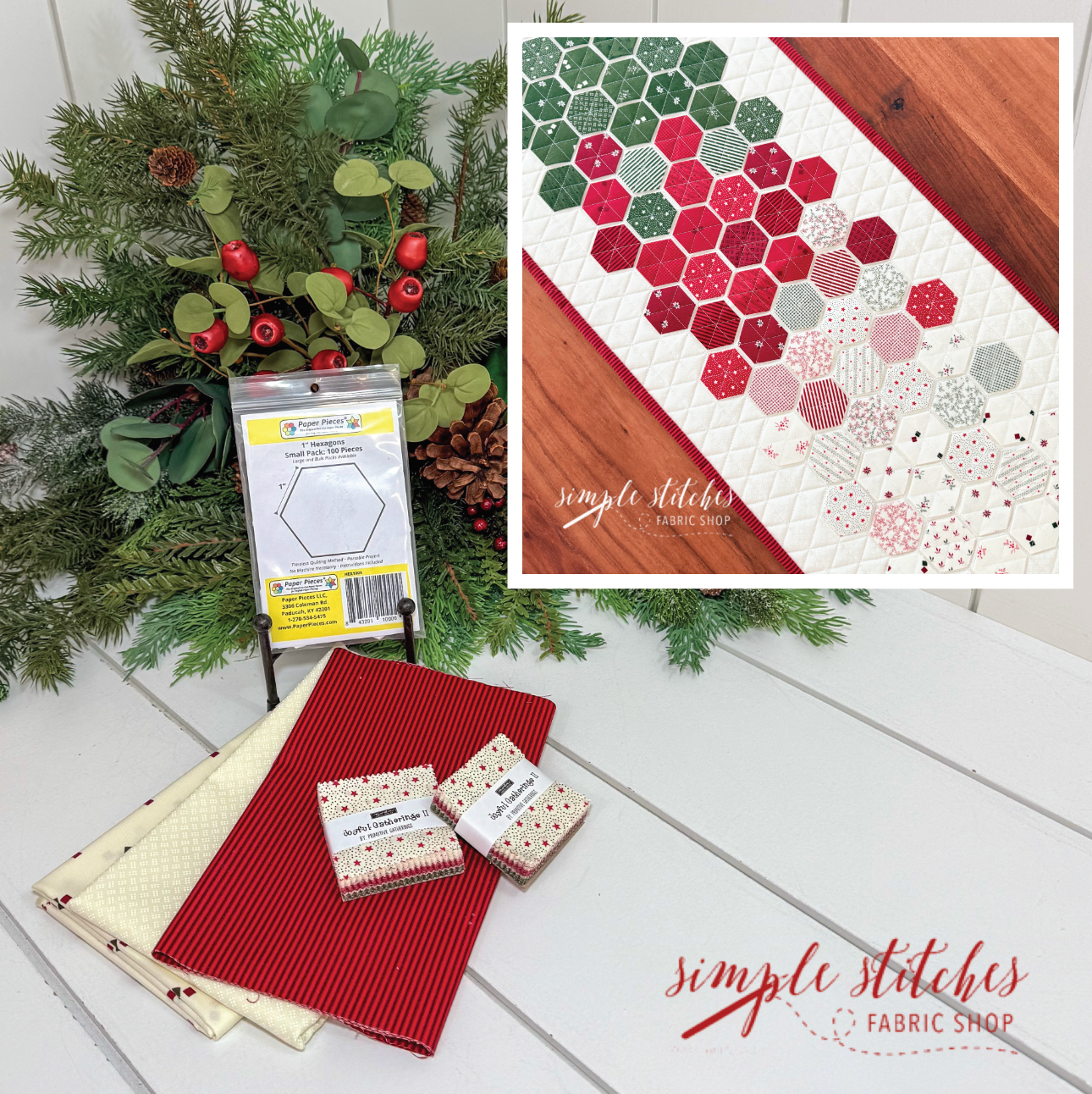Christmas Hexie Charm Runner Kit