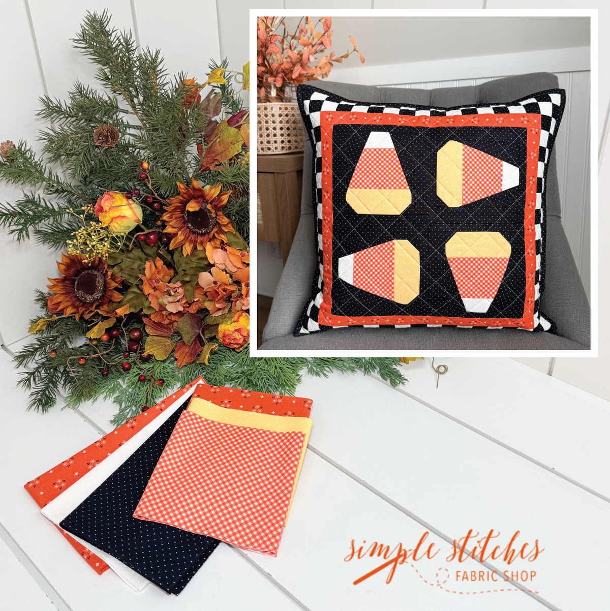 Candy Corn Season Pillow Kit- Orange Backing