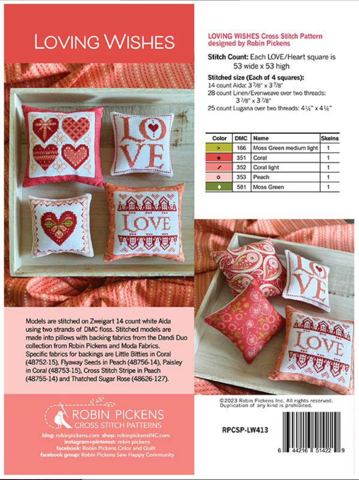 Loving Wishes Cross Stitch Pillows Kit