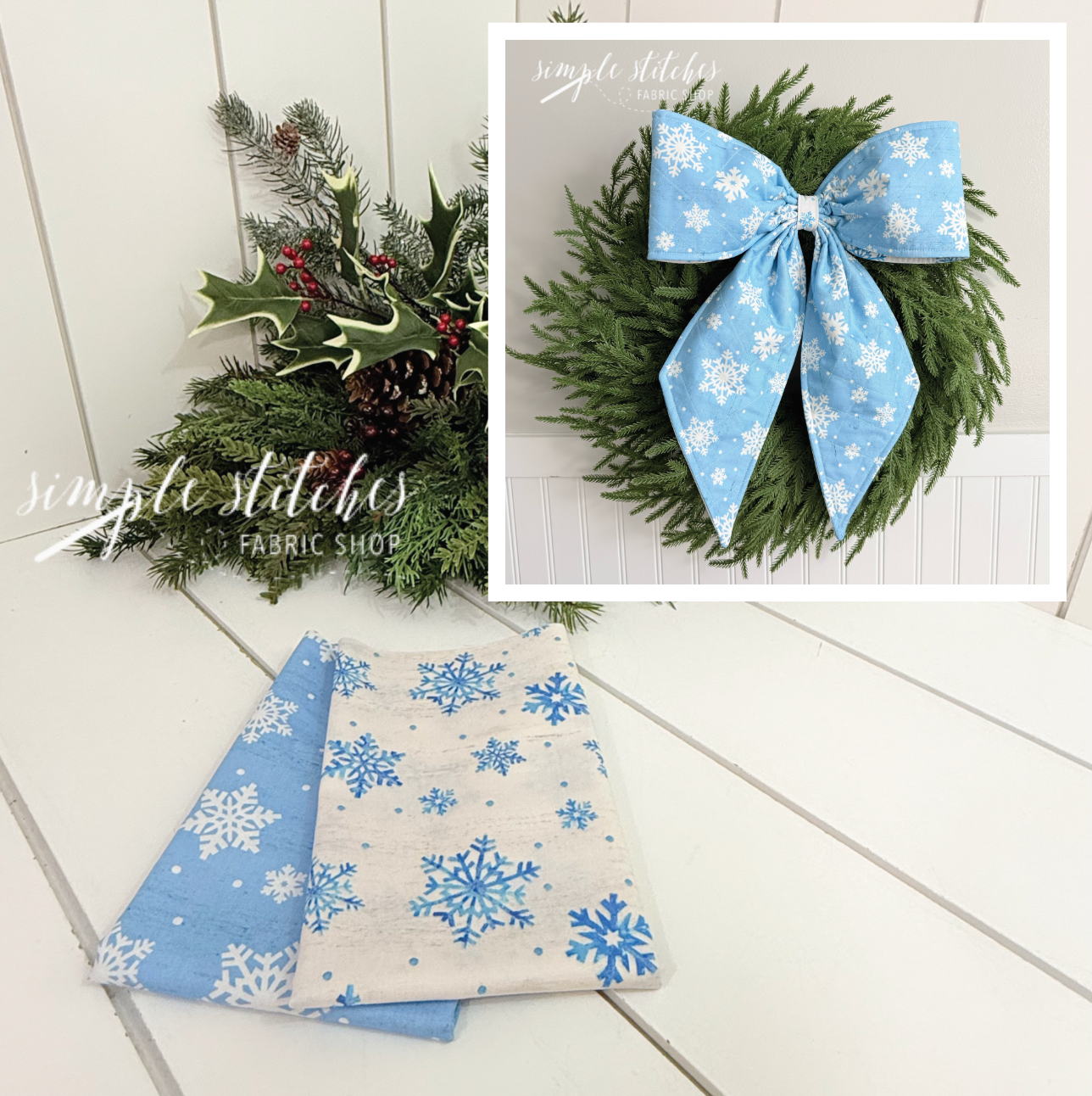 Vintage Charm Bow - Blue Snowflakes