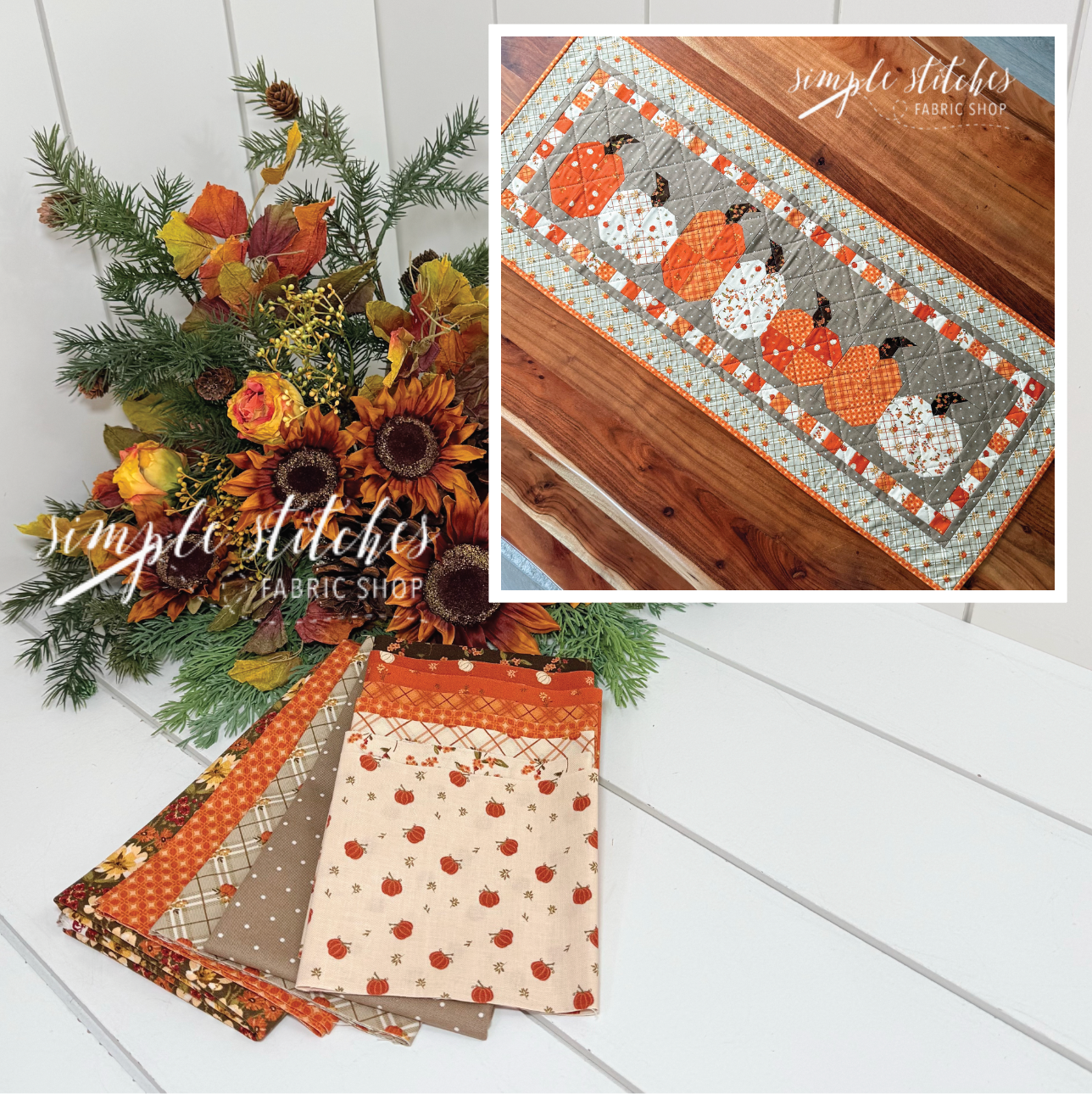 Bountiful Pumpkins In A Row Runner Kit - Green Backing