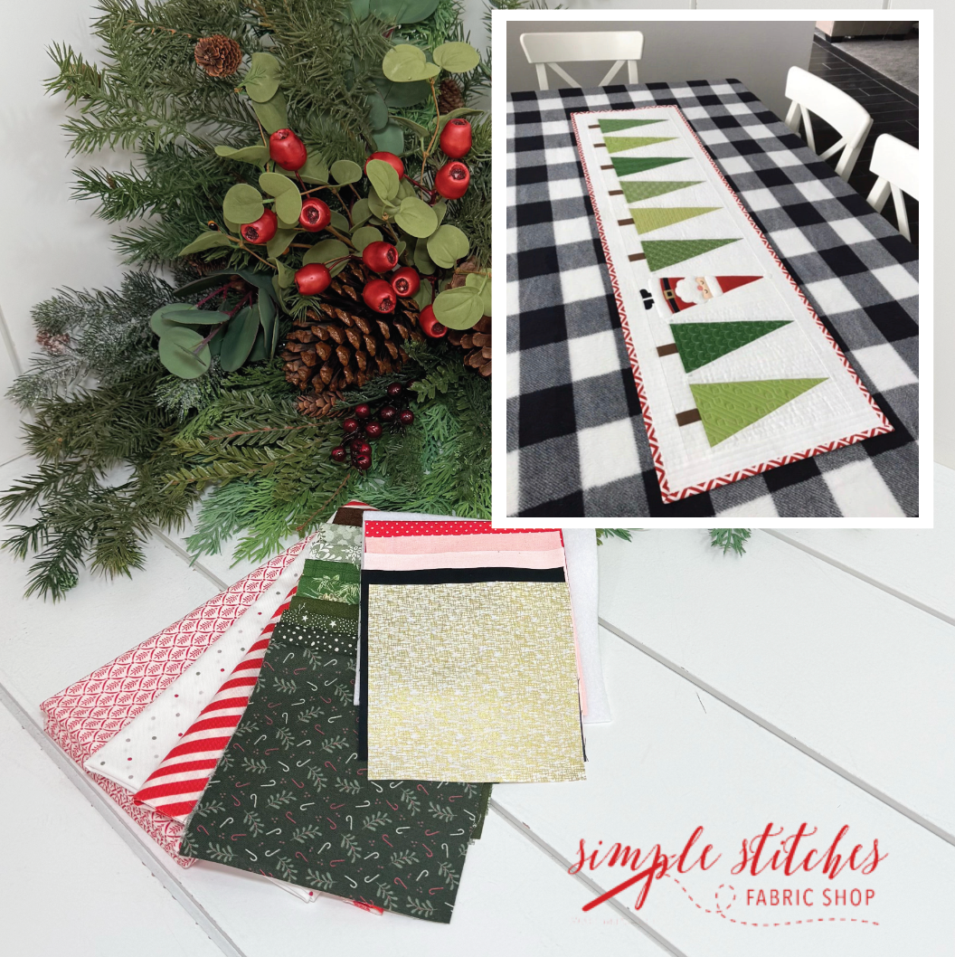 Santa in the Trees Table Runner Kit- Red Backing