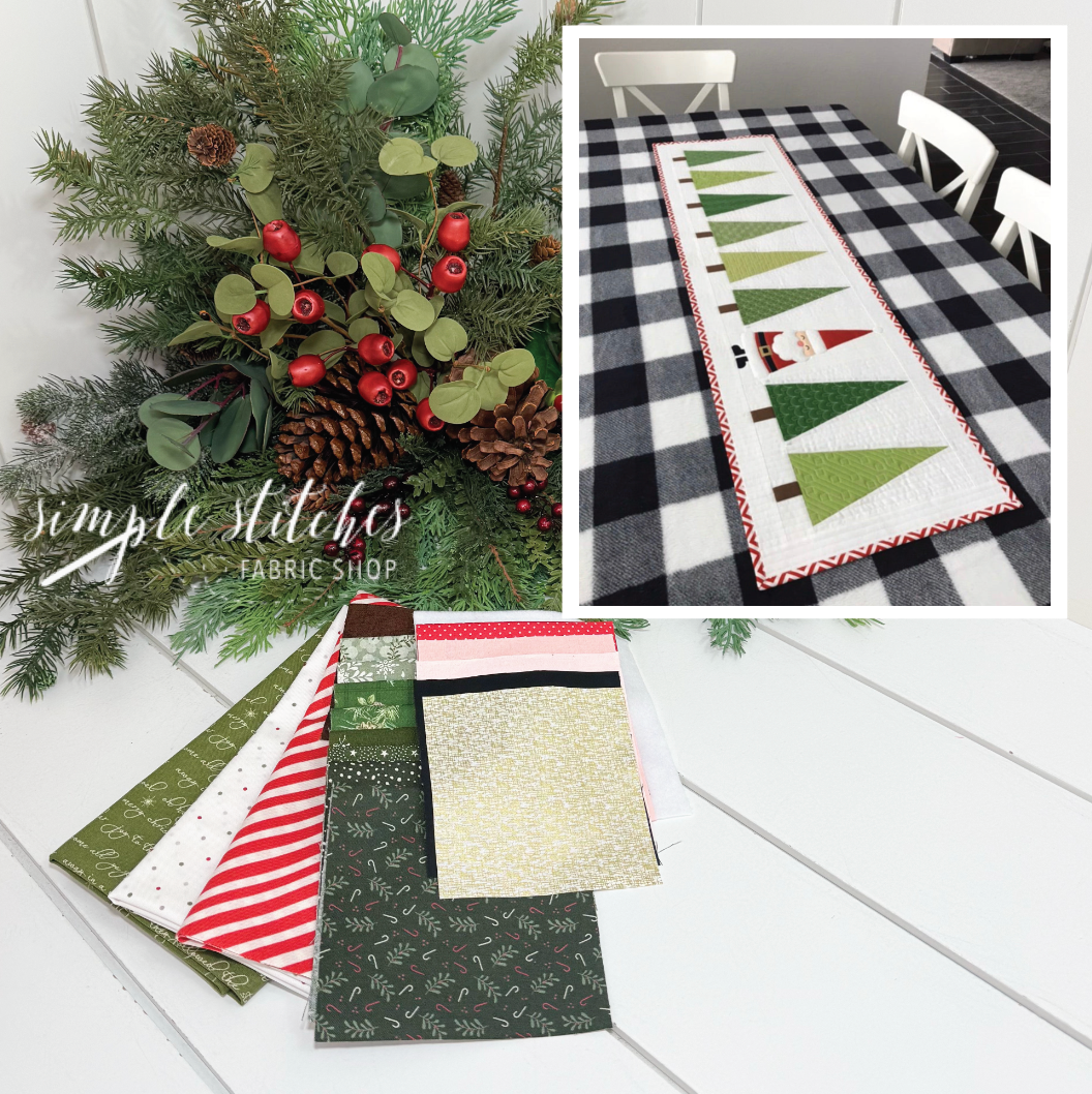 Santa in the Trees Table Runner Kit- Green Backing