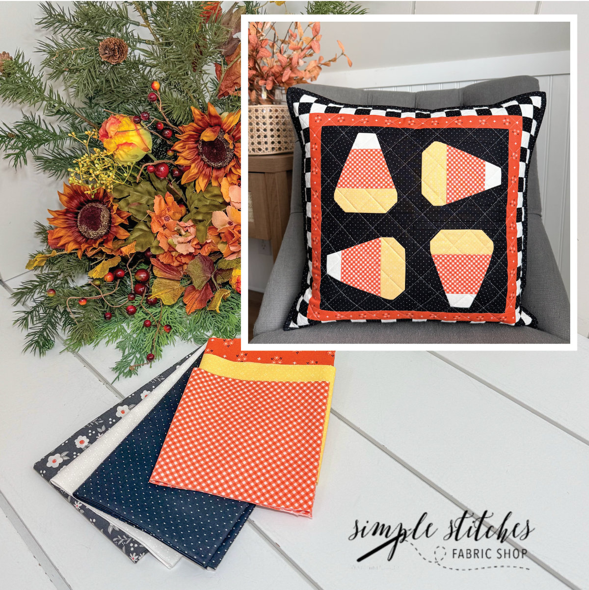 Candy Corn Season Pillow Kit- Black Backing