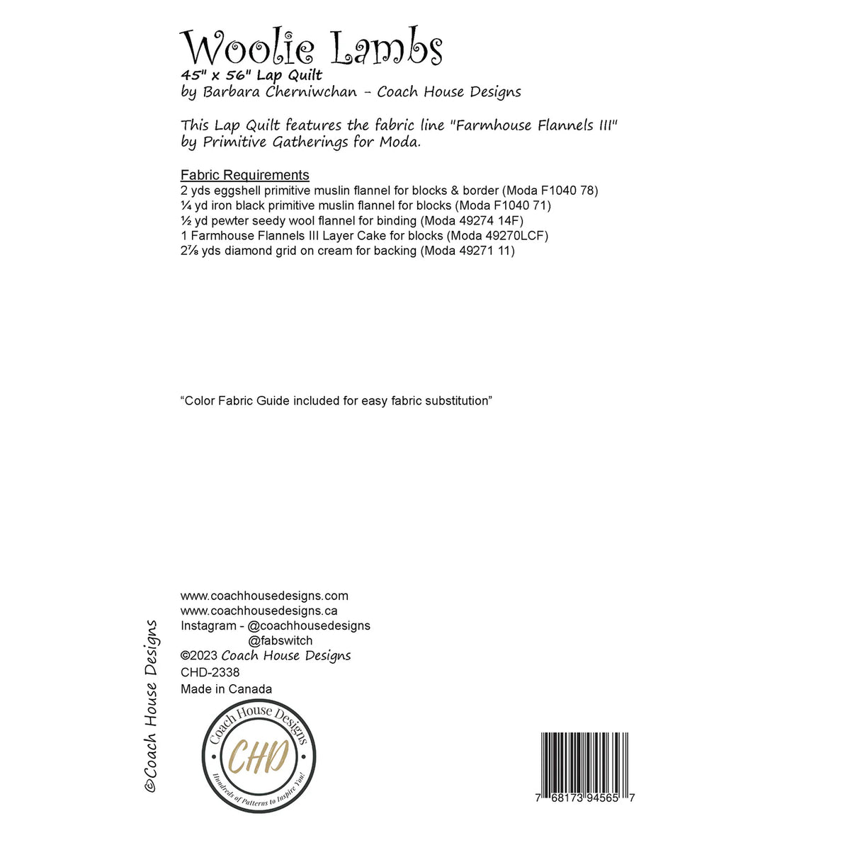 Woolie Lambs Paper Pattern by Coach House Designs