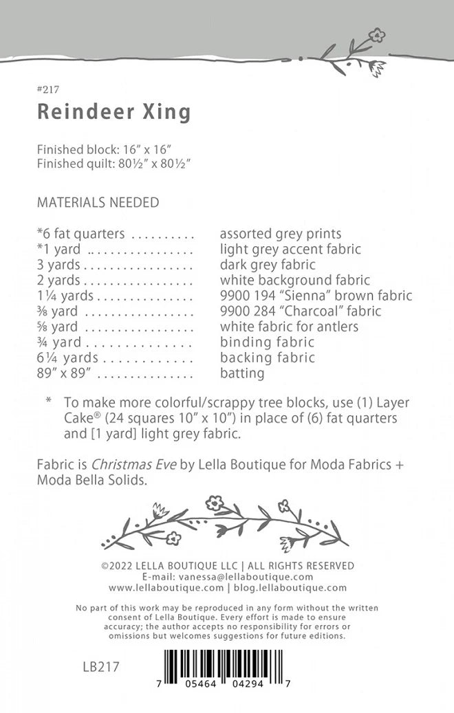 Reindeer Xing Quilt Pattern by Lella Boutique
