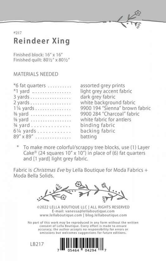 Reindeer Xing Quilt Pattern by Lella Boutique