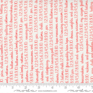 Fresh Fig Favorites Text Numbers Words Ivory Red Yardage for Moda - 20414 21 - PRICE PER 1/2 YARD