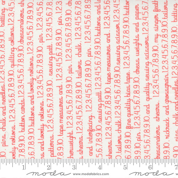 Fresh Fig Favorites Text Numbers Words Ivory Red Yardage for Moda - 20414 21 - PRICE PER 1/2 YARD