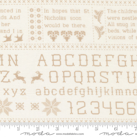 Christmas Stitched Sampler Christmas Text Snow Linen Ydg for Moda - 20441 21 - PRICE PER 1/2 YARD