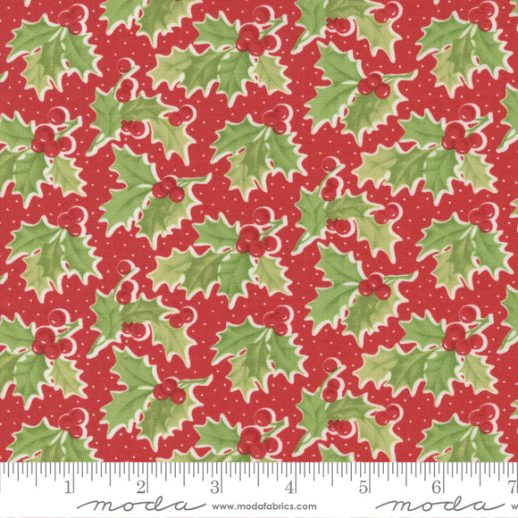 Christmas Stitched Vintage Holly Poinsettia Ydg for Moda - 20442 14 - PRICE PER 1/2 YARD
