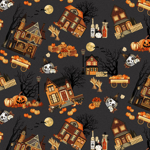 Haunted Village Village Toss Ydg by Color Principle for Henry Glass 2799-99 - PRICE PER 1/2 YARD