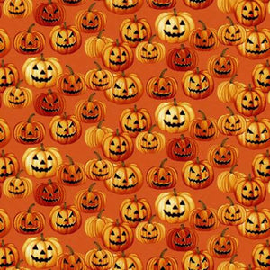 Haunted Village Jack O Lantern Pumpkin Ydg by Color Principle for Henry Glass 2803-35 - PRICE PER 1/2 YARD