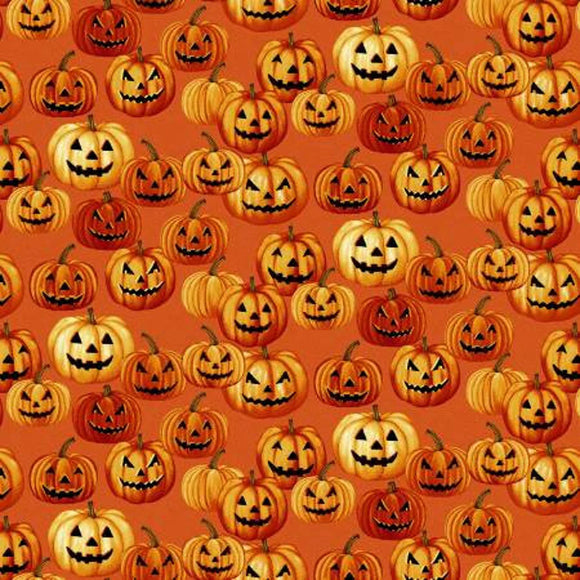 Haunted Village Jack O Lantern Pumpkin Ydg by Color Principle for Henry Glass 2803-35 - PRICE PER 1/2 YARD