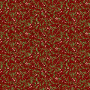 Winter Joy Fir Sprigs Red Ydg for Henry Glass 2861-88 RED - PRICE PER 1/2 YARD