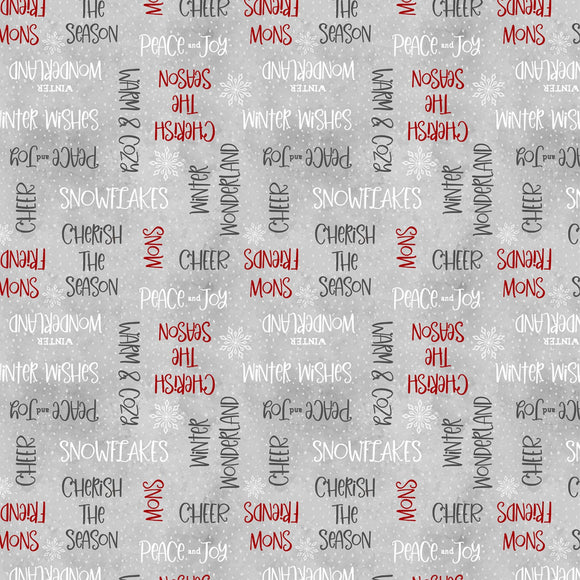 Snowy Tidings Grey Word Toss Ydg by Lola Molina for Wilmington Prints -32077-930-PRICE PER 1/2 YD