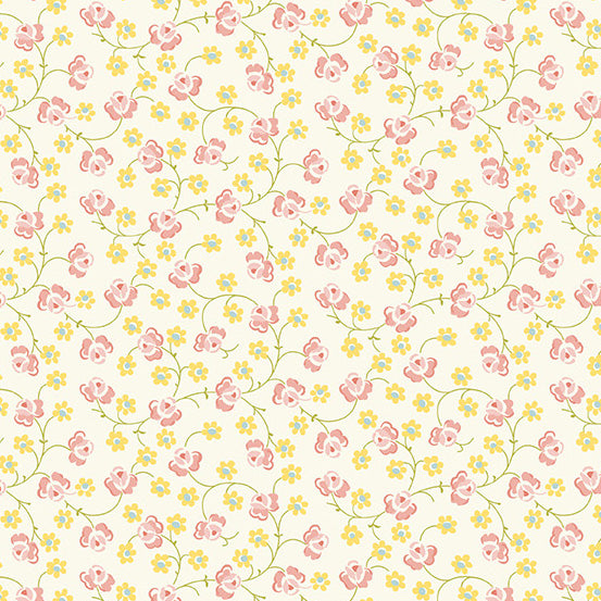 Welcome Spring Rose Vine Pink Yardage for Andover Fabrics -A-404-E - PRICE PER 1/2 YARD
