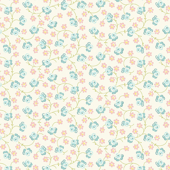 Welcome Spring Rose Vine Teal Yardage for Andover Fabrics -A-404-T - PRICE PER 1/2 YARD