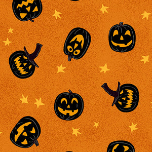 Midnight Haunt Jack-0-Lantern Pumpkin Yardage for Andover Fabrics - A-9782-O- PRICE PER 1/2 YARD