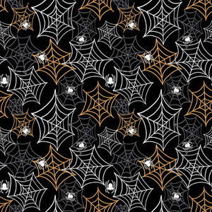 Nights of Olde Salem Glow Spiderweb Black Ydg for Henry Glass 801G-99 - PRICE PER 1/2 YARD