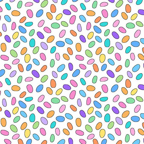 Hoppy Easter Jelly Beans White Ydg for Andover Fabrics -A-505-L - PRICE PER 1/2 YARD