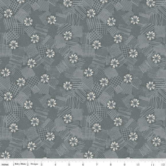 Meadow Lane Scribbled Floral Gray Yardage for C10123 GRAY - PRICE PER 1/2 YARD