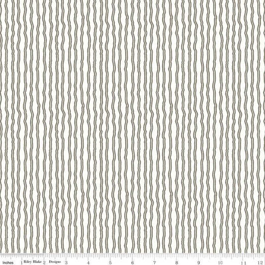 Hungry Animal Alphabet Wavy Stripe Charcoal Ydg for RBD C10188  - PRICE PER 1/2 YARD