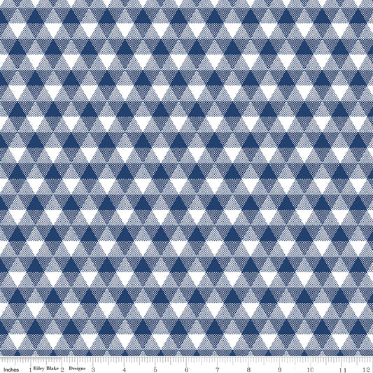 Land of Liberty Triangle Gingham Navy Ydg by My Mind's Eye for RBD C10563 NAVY  - PRICE PER 1/2 YARD