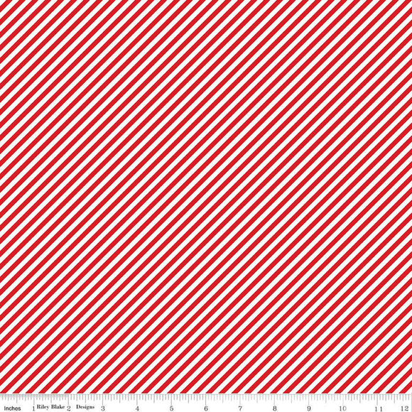 Pixie Noel 2 Stripes Red for RBD C12118-RED - PRICE PER 1/2 YARD