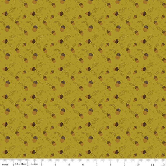 Awesome Autumn Acorns Olive Ydg for RBD C12172 OLIVE - PRICE PER 1/2 YARD