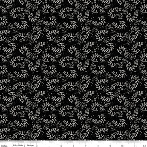 Fleur Noire Sprigs Black Yardage for RBD C12522 BLACK - PRICE PER 1/2 YARD