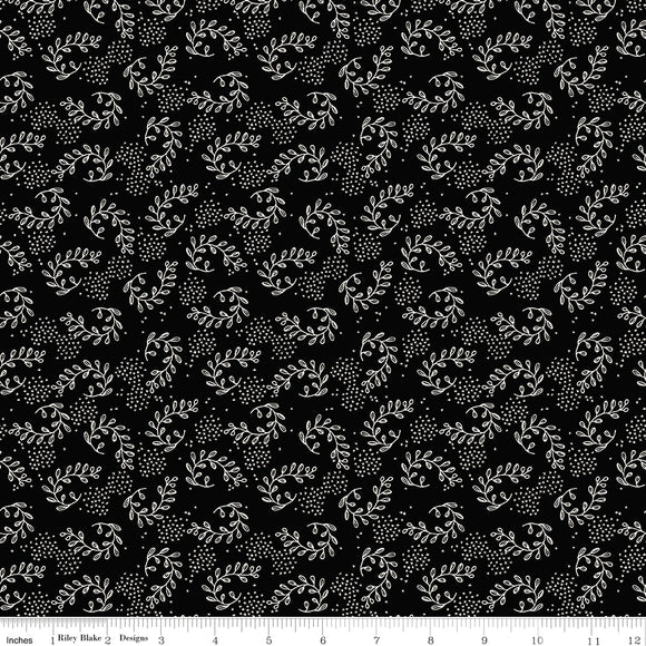Fleur Noire Sprigs Black Yardage for RBD C12522 BLACK - PRICE PER 1/2 YARD