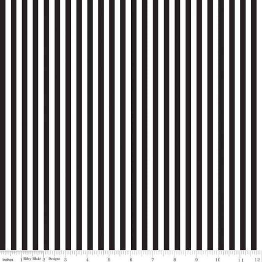 Stripe 1/4" Black Yardage by RBD for Riley Blake Designs C555- PRICE PER 1/2 YARD