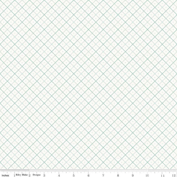 Backgrounds Grid Teal Yardage by Lori Holt for RBD-C6383 - PRICE PER 1/2 YARD