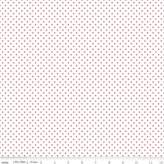 Swiss Dot on White Red Yardage for RBD C660-80 RED - PRICE PER 1/2 YARD