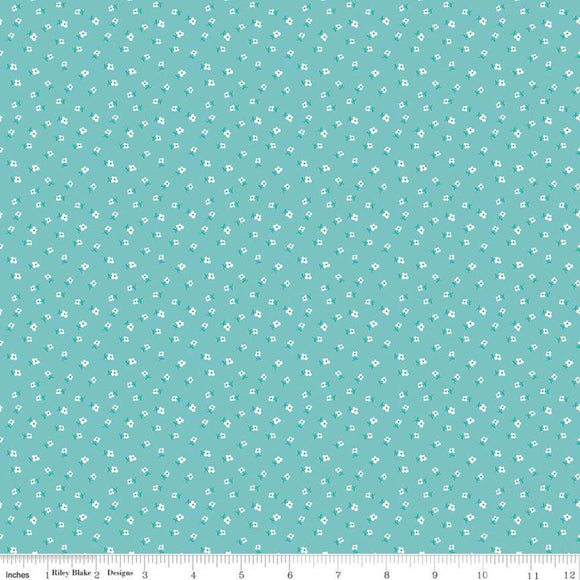 Granny Chic Blossoms Teal for Riley Blake Designs C8519 TEAL - PRICE PER 1/2 YARD