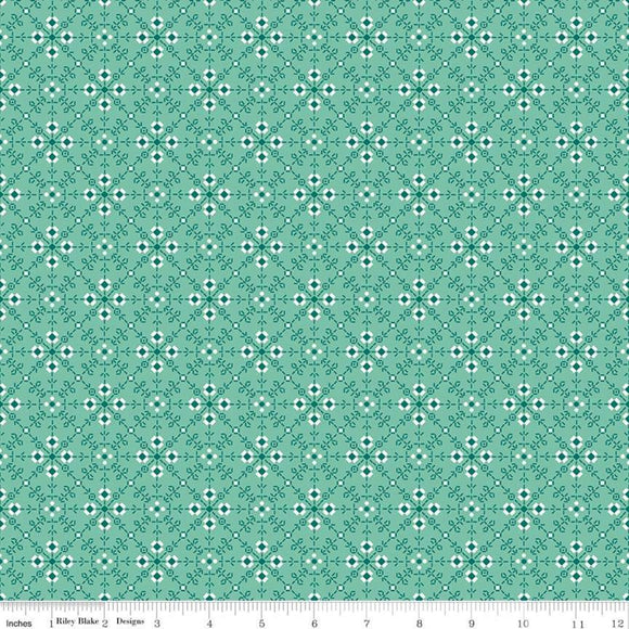 Granny Chic Stitches Teal for Riley Blake Designs C8524 TEAL - PRICE PER 1/2 YARD