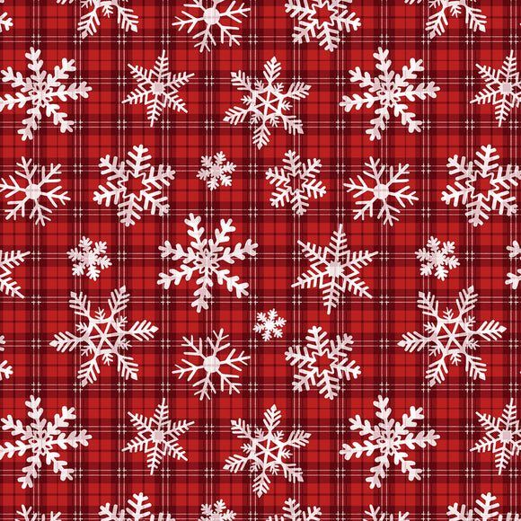 Let it Snow Snowflakes on Plaid Red Ydg for Timeless Treasures -CD1466 RED -PRICE PER 1/2 YD