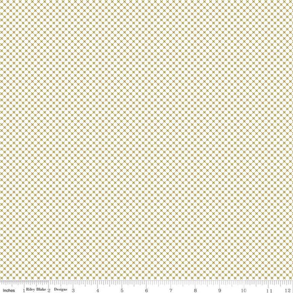 Kisses on White with Gold Kisses Yardage for RBD-SC220 GOLD - PRICE PER 1/2 YARD